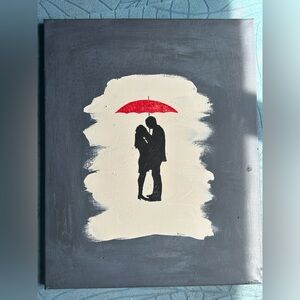 NEW small painting of lovers with red umbrella